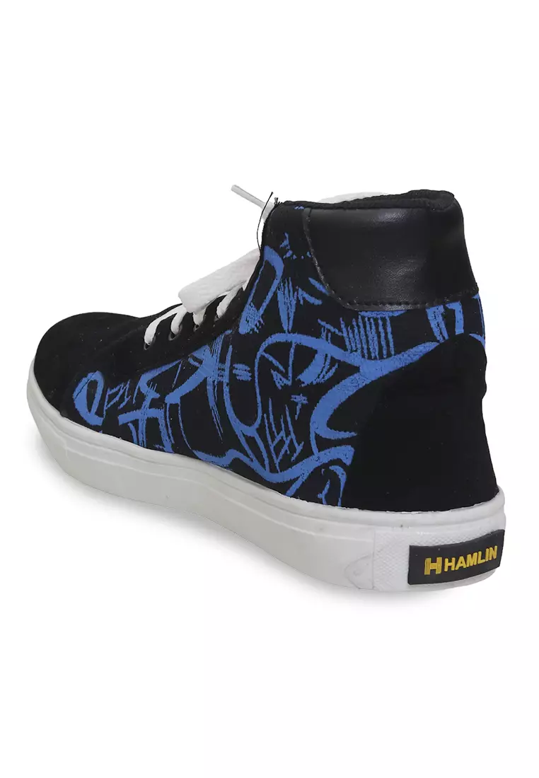 Chinaka Sepatu Boots Pria Wanita Desain Abstrak Casual Shoes Lighweight Material Canvas ORIGINAL - Black Blue