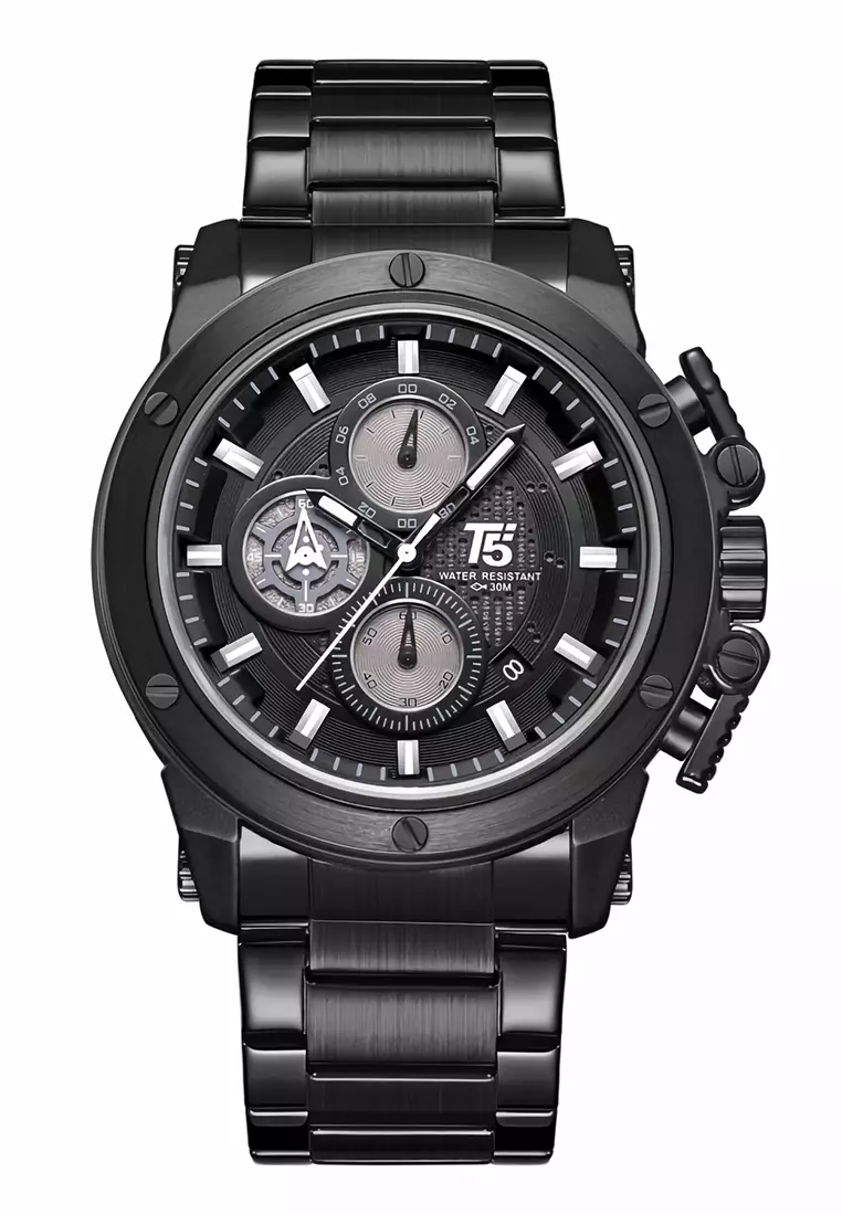 T5 Jam Tangan Pria Black Stainless Steel Bracelet H3854G B