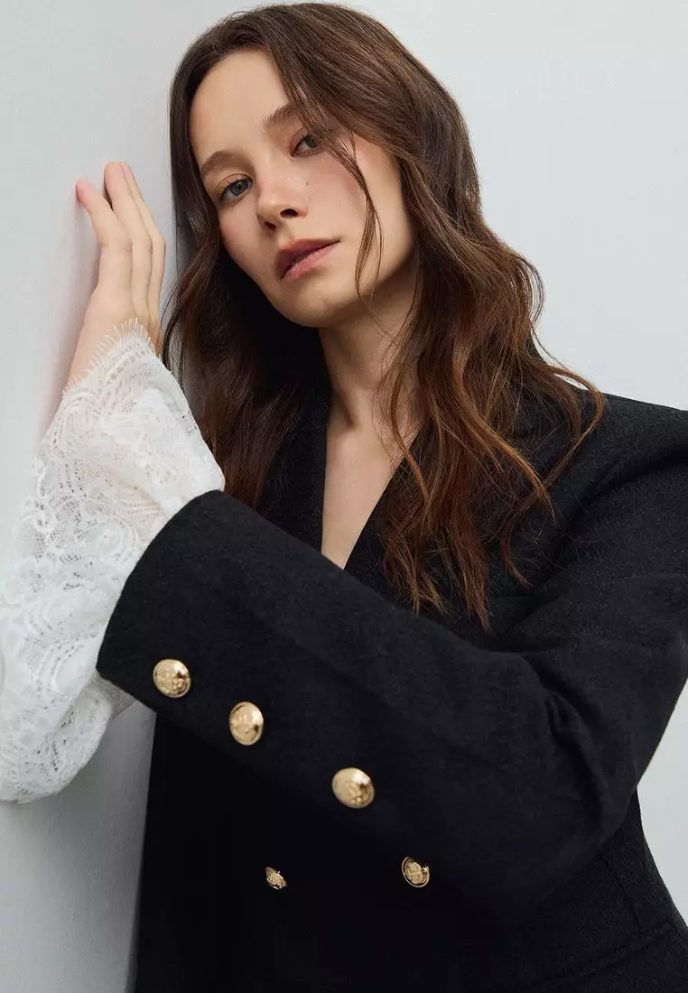 Lace Sleeve Blazer - Black