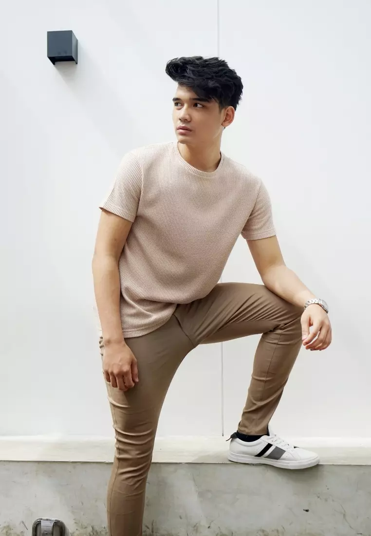 Kale Waffle Beige / Kaos Polos Tekstur Lengan Pendek Pria / Unisex