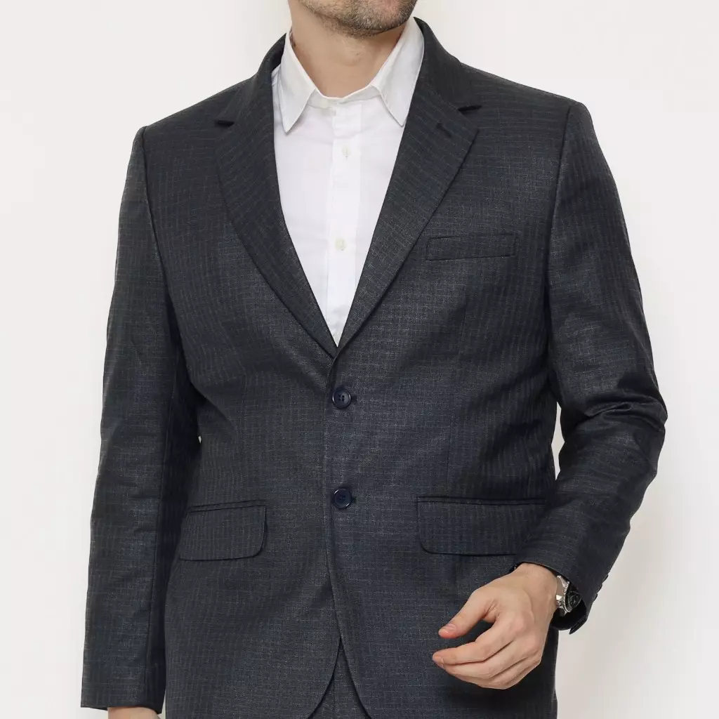 LAWELL BRAVO-ST-S2 Jas Formal Pria Navy Check Kecil Regular Fit Kancing 2
