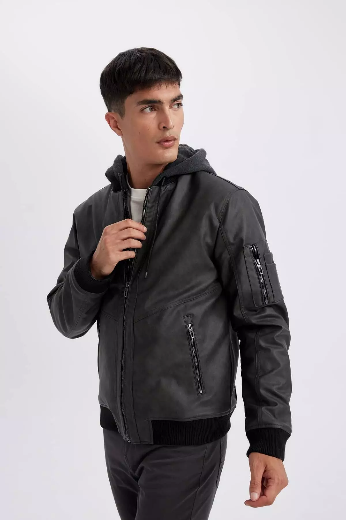 Hooded Faux Leather Jacket