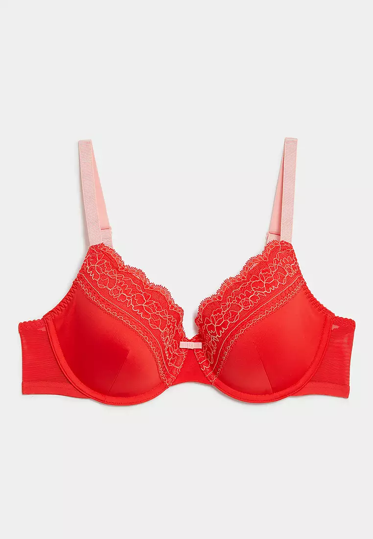 Lace Trim Padded Full Cup Wired Bra