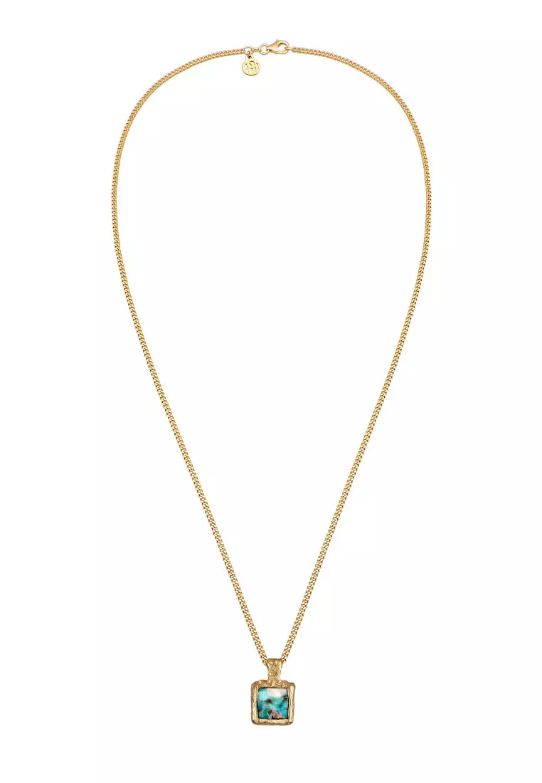 EXCLUSIVE Kalung Perhiasan Perak 925 Wanita Pendant Turquoise Gold Plated