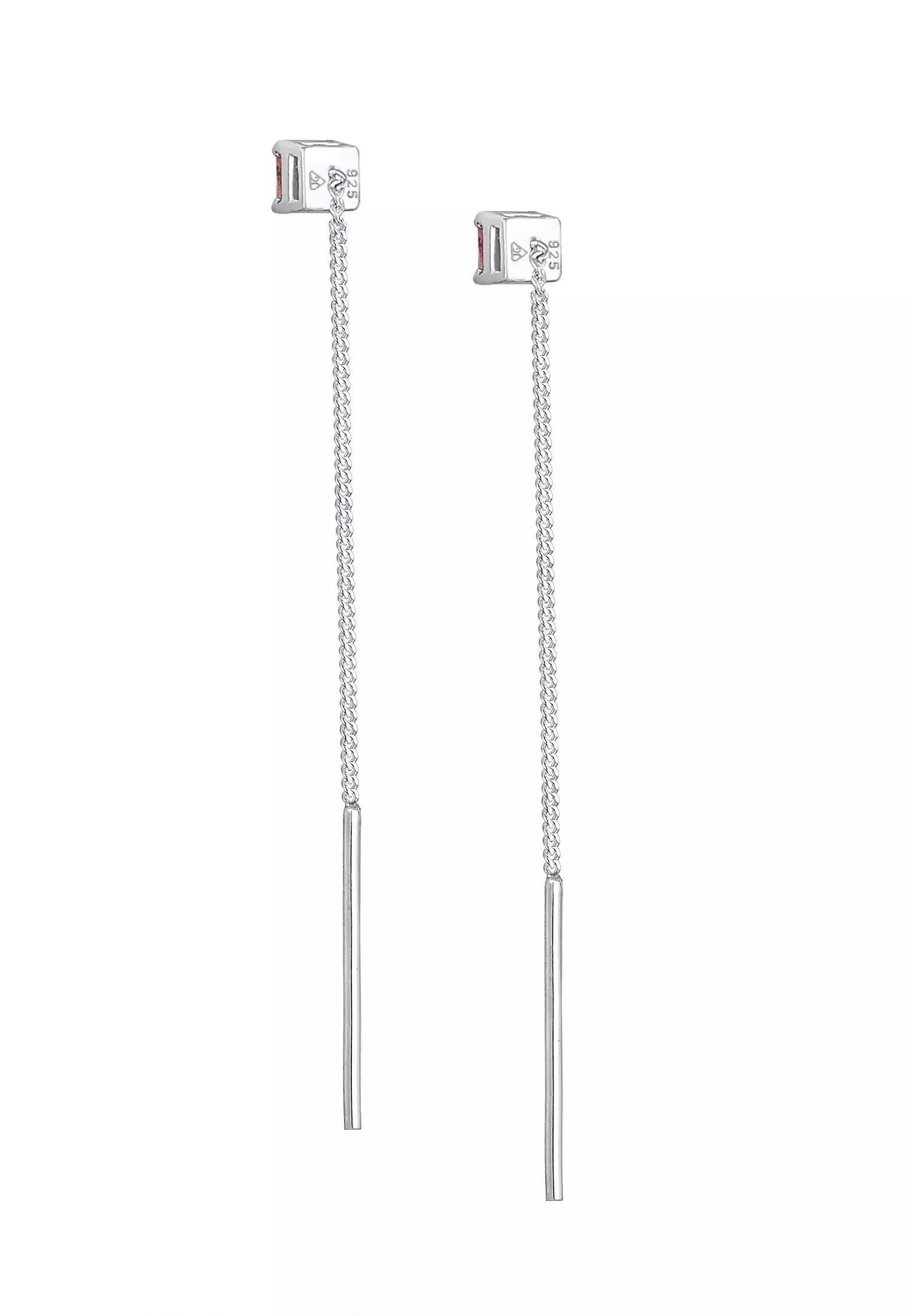 Earrings Pull Through Square Pale Pink Zirconia Crystals