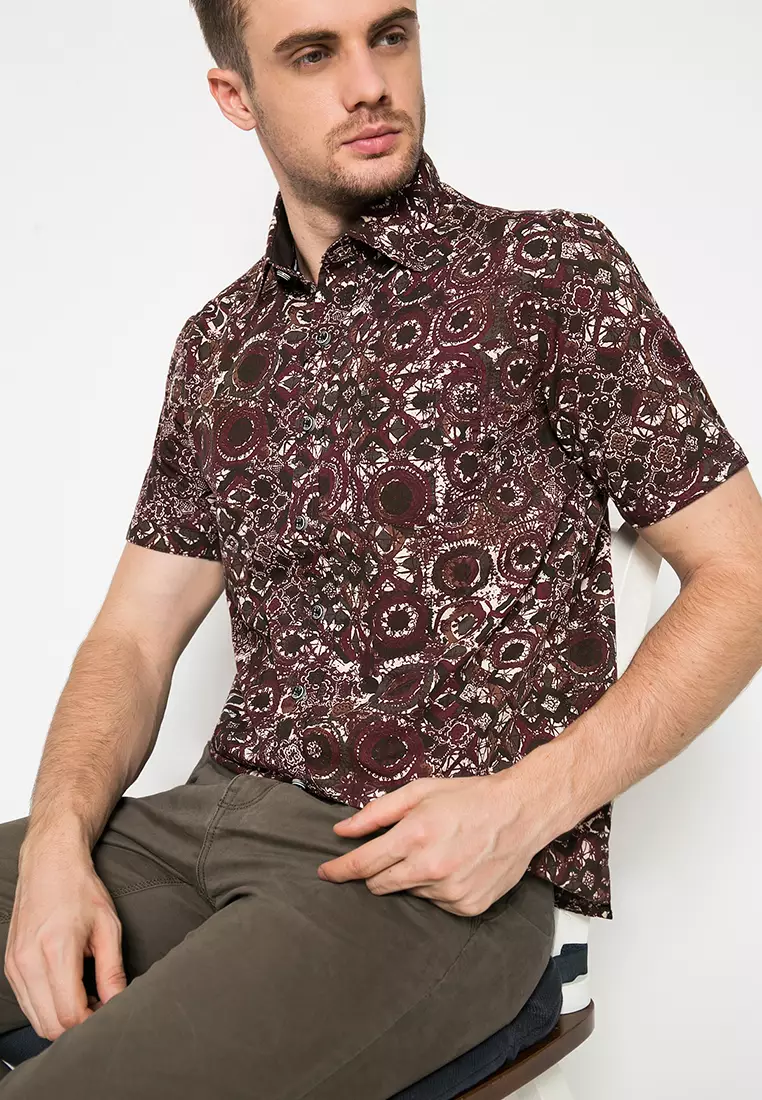LGS - Kemeja Casual - Pria - Motif Batik - Maroon - Regular Fit - CSH.272.S570.1222.C