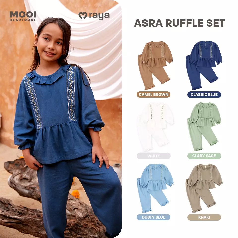 Mooi Setelan Anak Perempuan Raya Collection Asra Tunic Ruffle Set - White