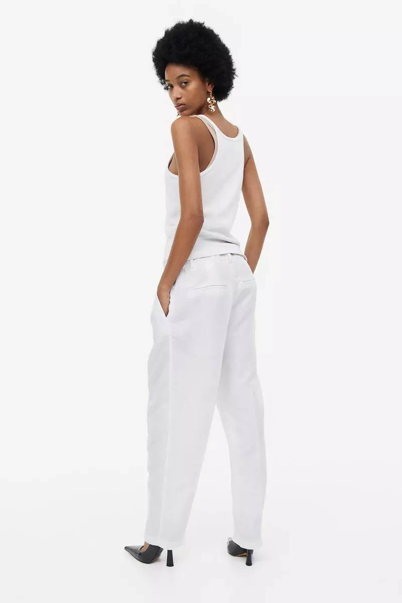 White linen sale tapered pants