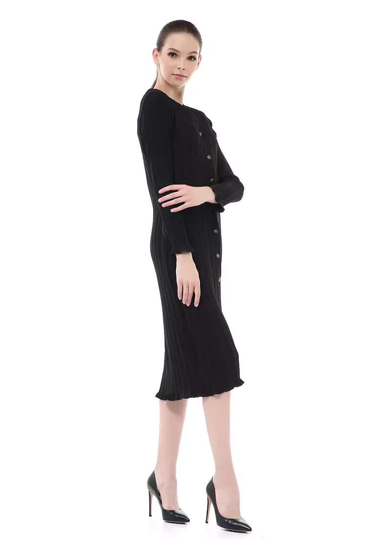 Rachel Dress Wanita Model Rempel Long Sleeve Side Pockets Material Crepe ORIGINAL - Black