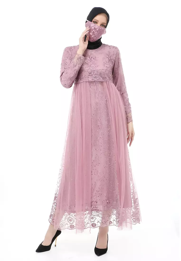 Marlina Gamis Kebaya Muslimah Panjang Motif Polos Long Sleeve Regular Fit - Lavender