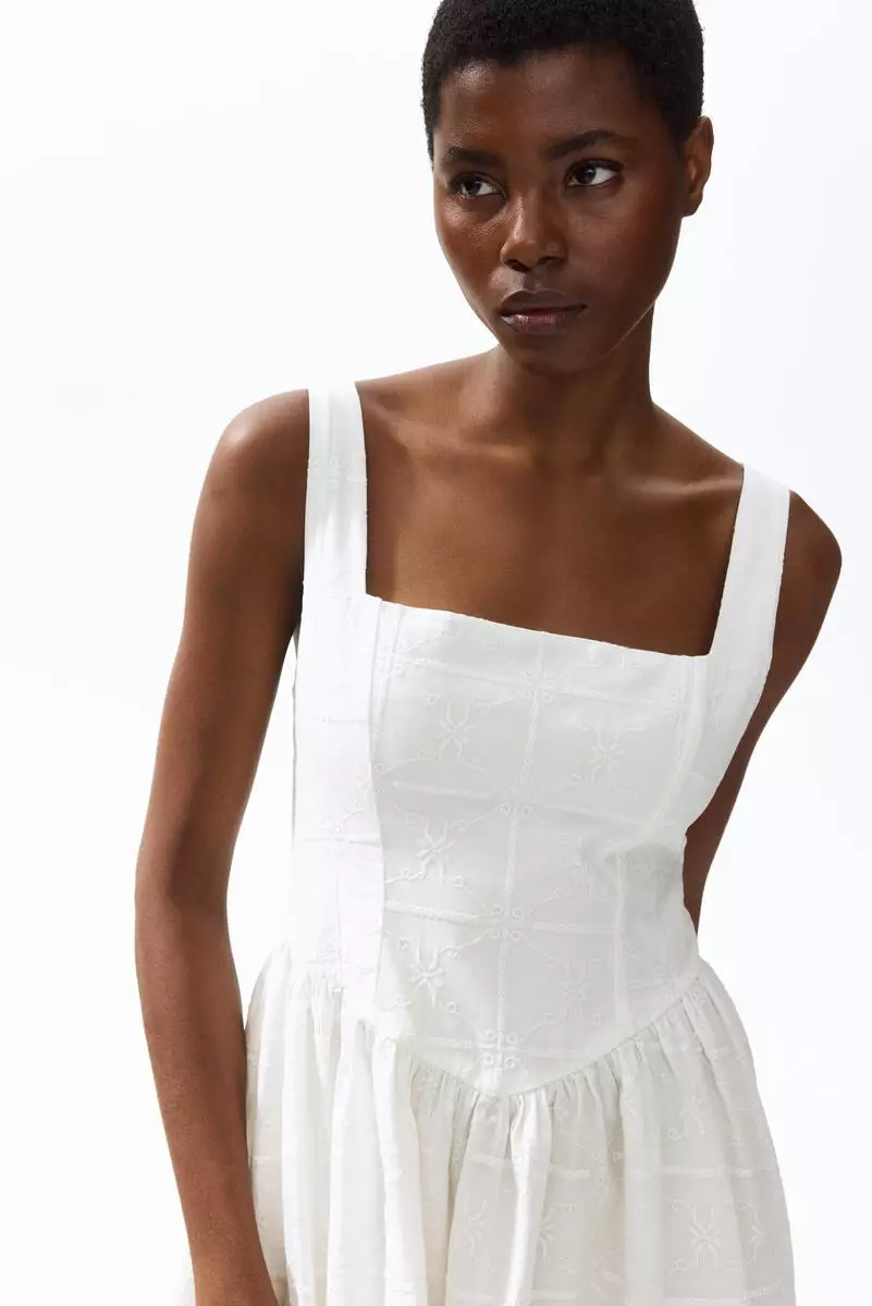 Embroidered flared-skirt dress