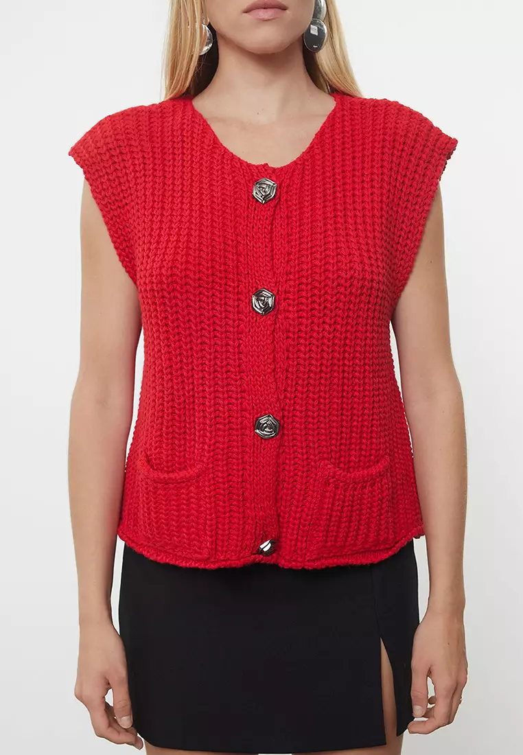Red Soft Textured Fitted Vest Twoaw25Ye00027
