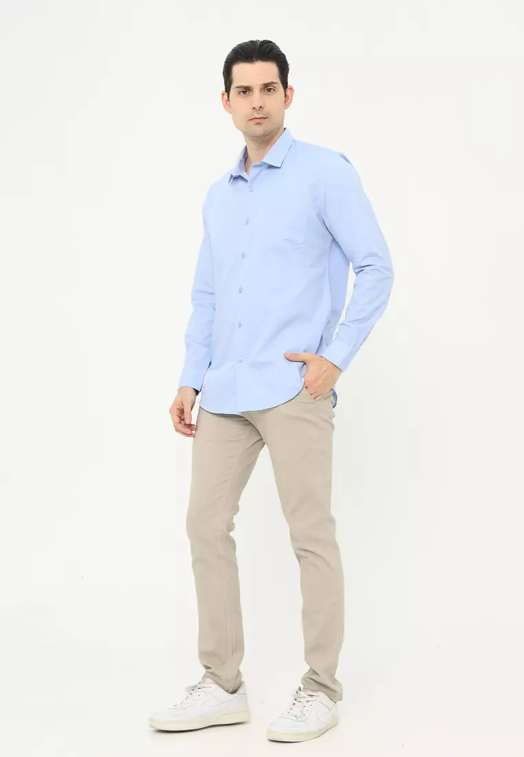 MAGINOT Kemeja Pria Basic Polos Panjang LIGHT BLUE