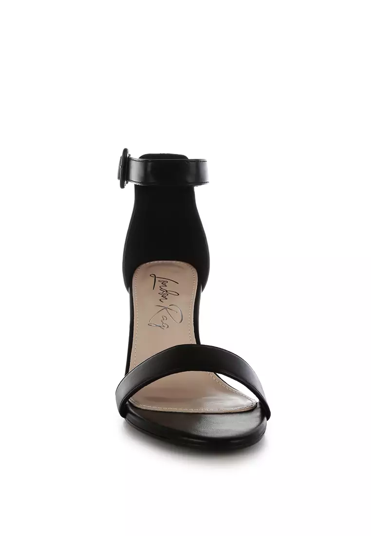 Faux Leather Kitten Heel Sandals in Black