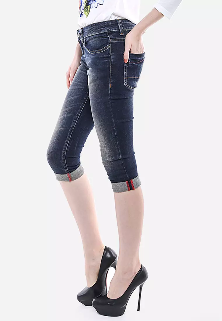 Celana Capri - Biru Abu - Slim Fit - Jeans Premium