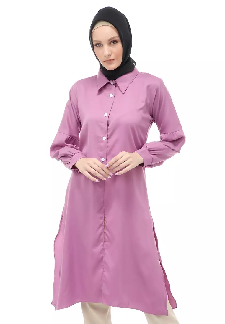 Vania Tunik Polos Muslimah Atasan Wanita Long Sleeve Regular Fit - Lavender
