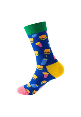 Kings Collection blue Burger & Fries Pattern Cozy Socks (One Size) HS202170 76206AA0B01AB2GS_1