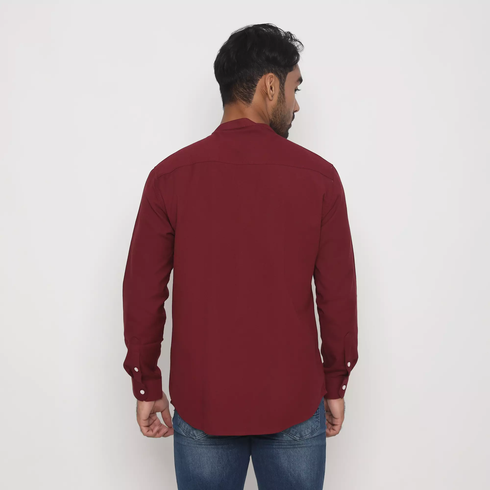 Platini Kemeja Pria Koko Shanghai Lengan Panjang Katun Linen Maroon 22017