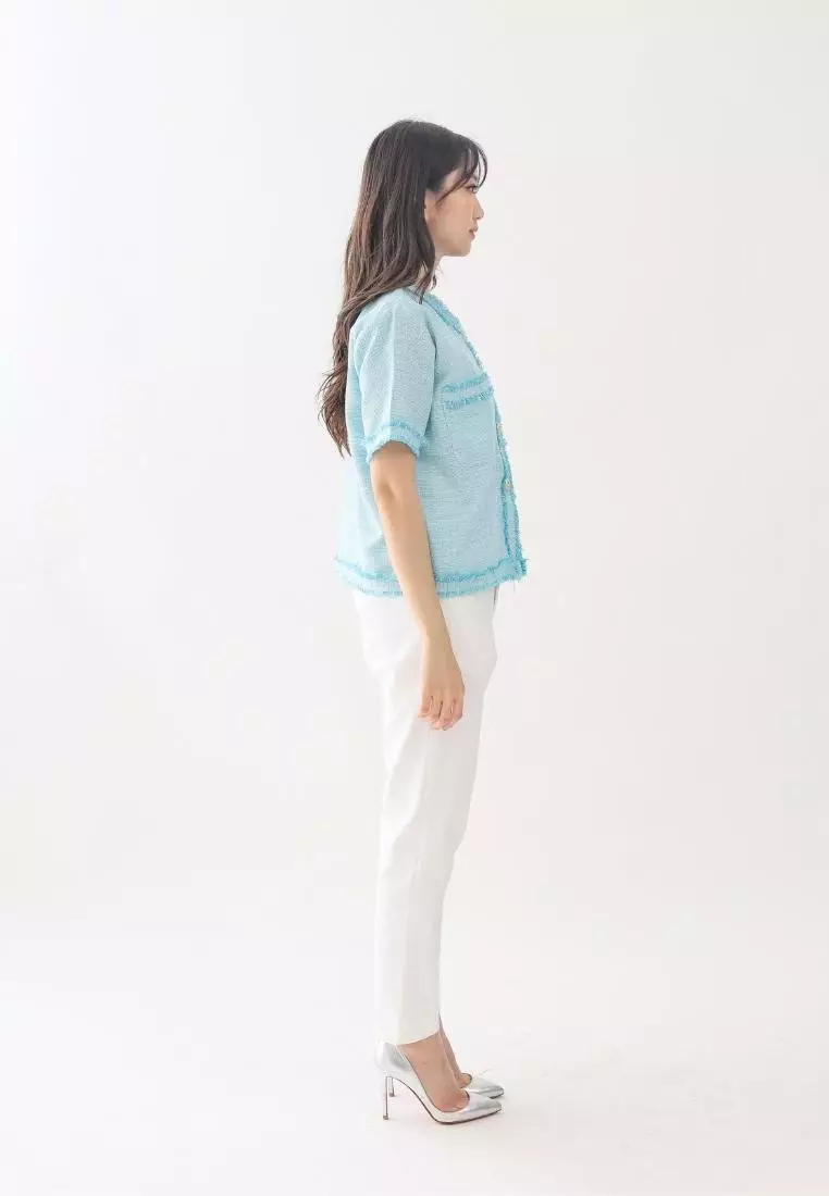 Yoona Tweed Top Tiffany Blue