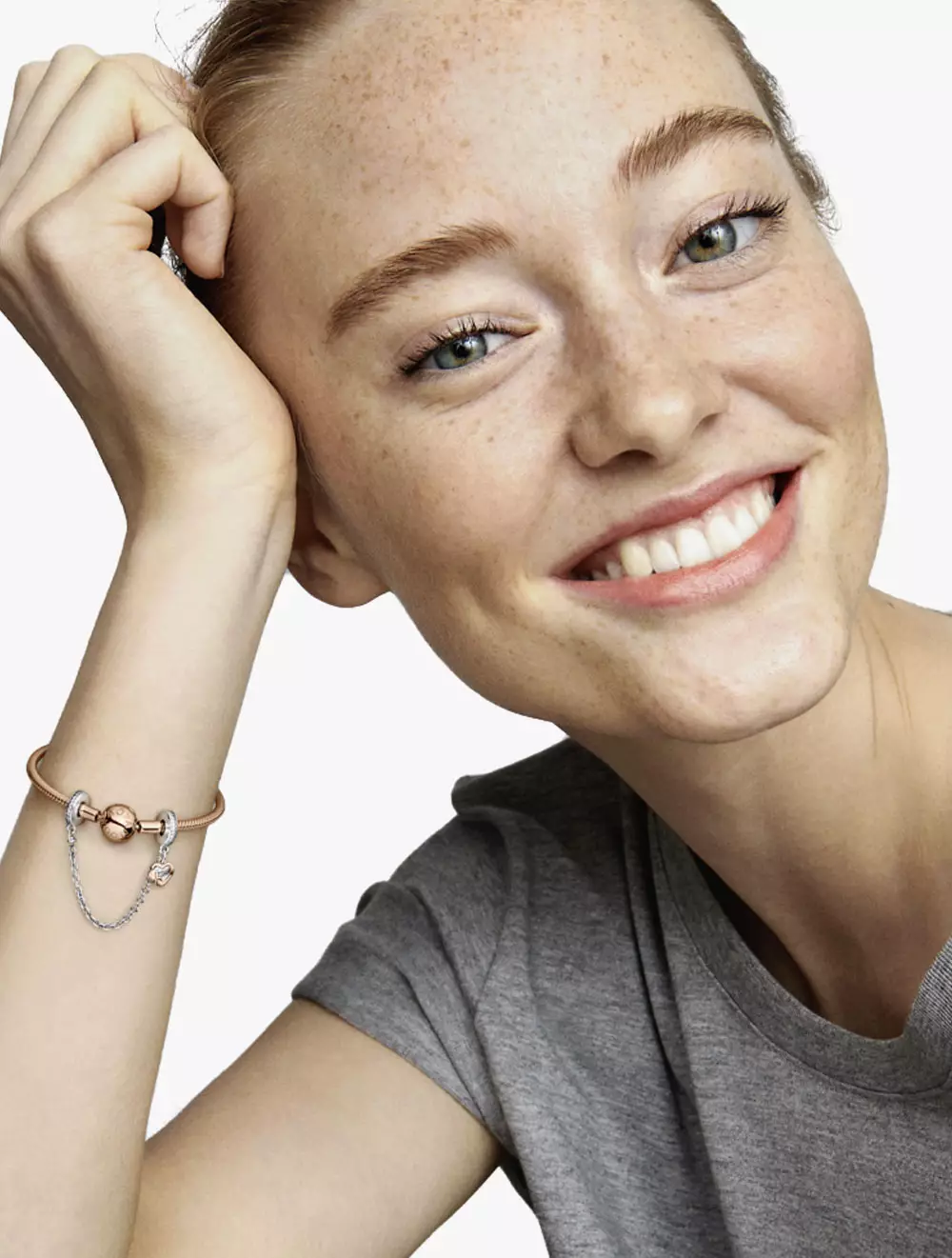 Heart and infinity sterling silver and Pandora Rose safety chain with clear cubic zirconia