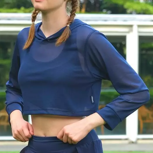 Fitwear - Croptop Jaring / Mesh / Sheer Olahraga BRENDA OUTER HOODIE LS CRP - BLUE BERRY