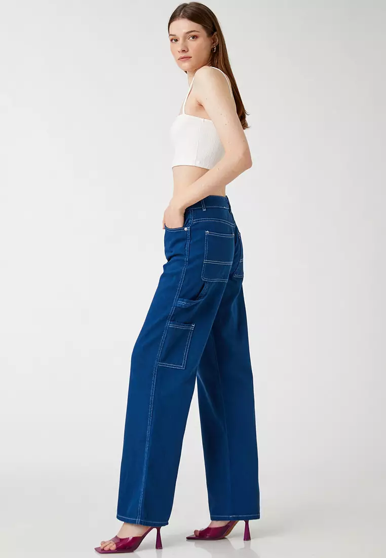 High Waist Wide Cargo Denim Pants