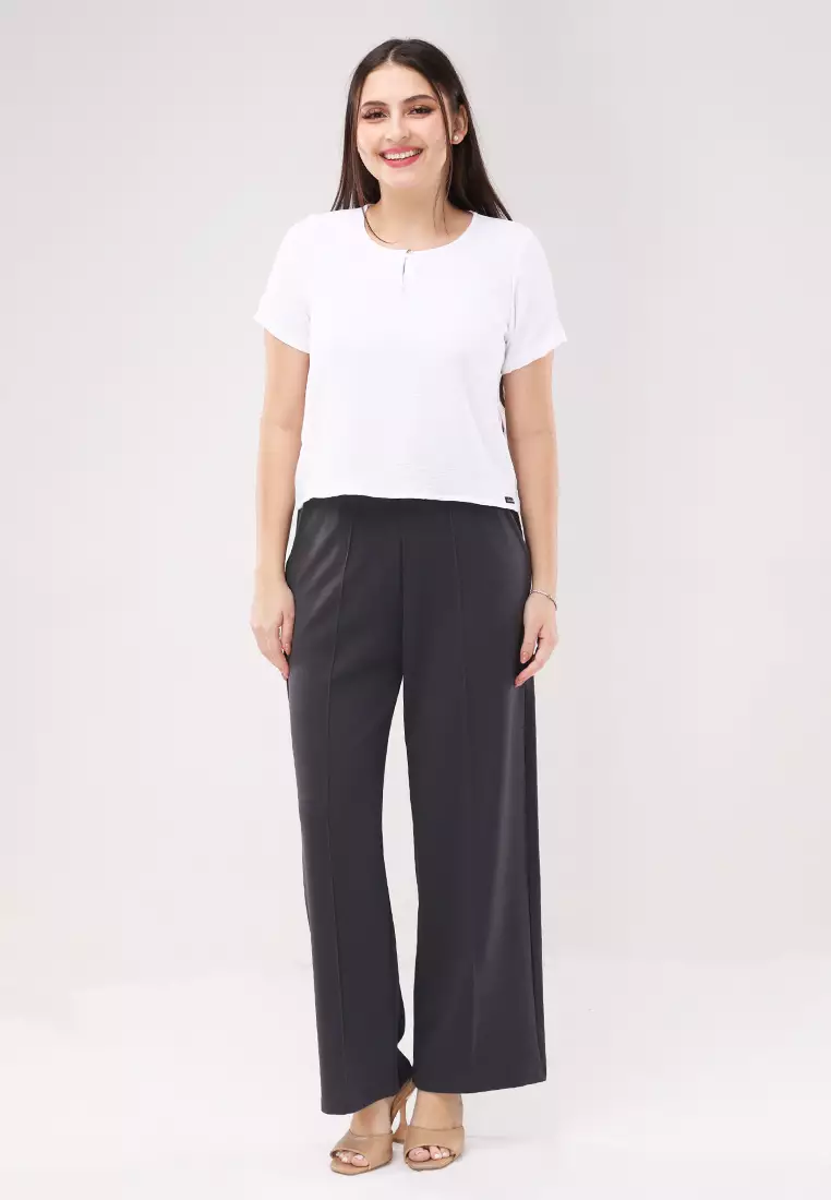 Plain Woven Short Sleeves Blouse