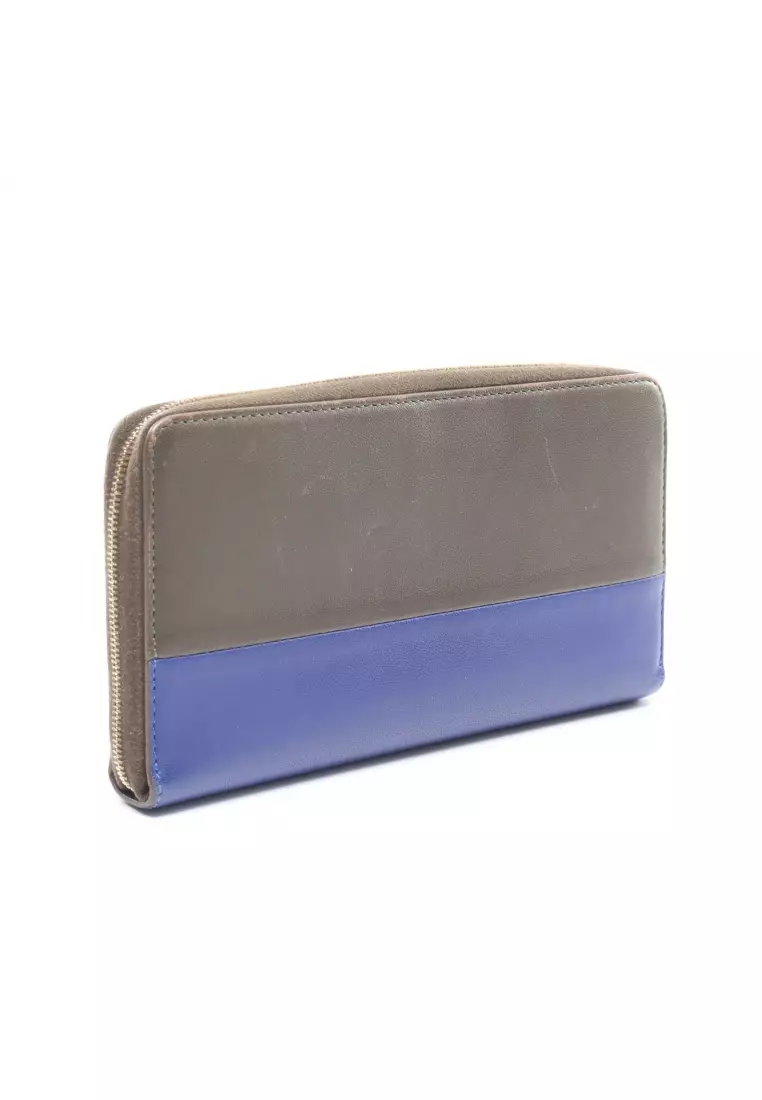 Celine Large Strap Wallet Gray/Blue Bicolor Grained Calfskin