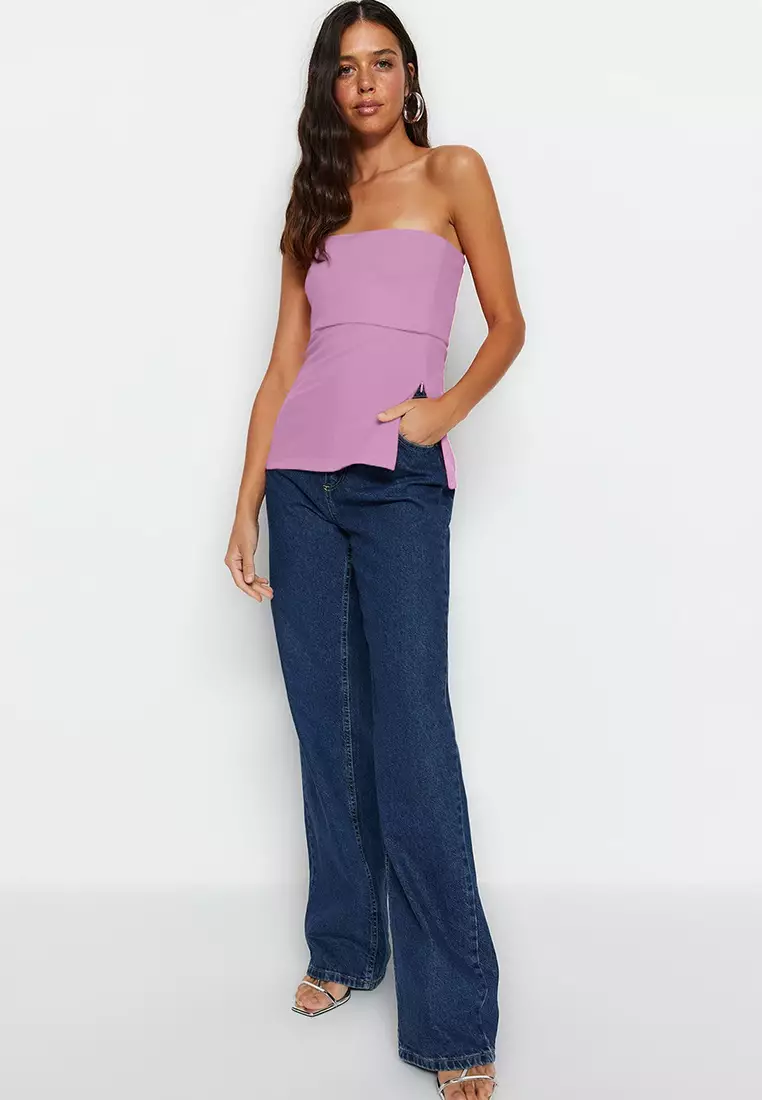 Side Zip Strapless Top