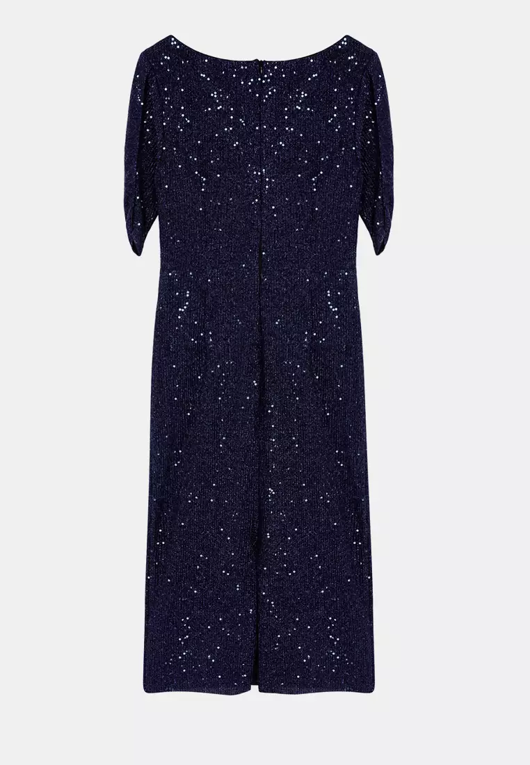 Navy Blue Body Fitting Shiny Sequin Stylish Evening Dress Night Graduation Dress