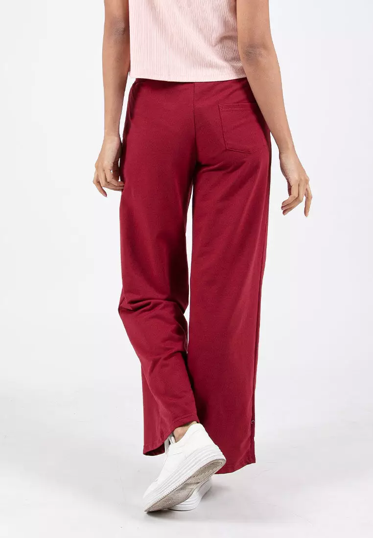 Forest Ladies Cotton Terry Wide Leg Pants Women Casual Long Pants - 810544-56Maroon