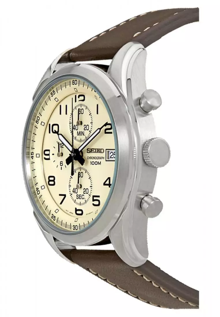 Jam Tangan Pria Seiko Original Garansi Resmi SSB273 SSB273P1 Strap Brown Leather Beige Dial Chronograph