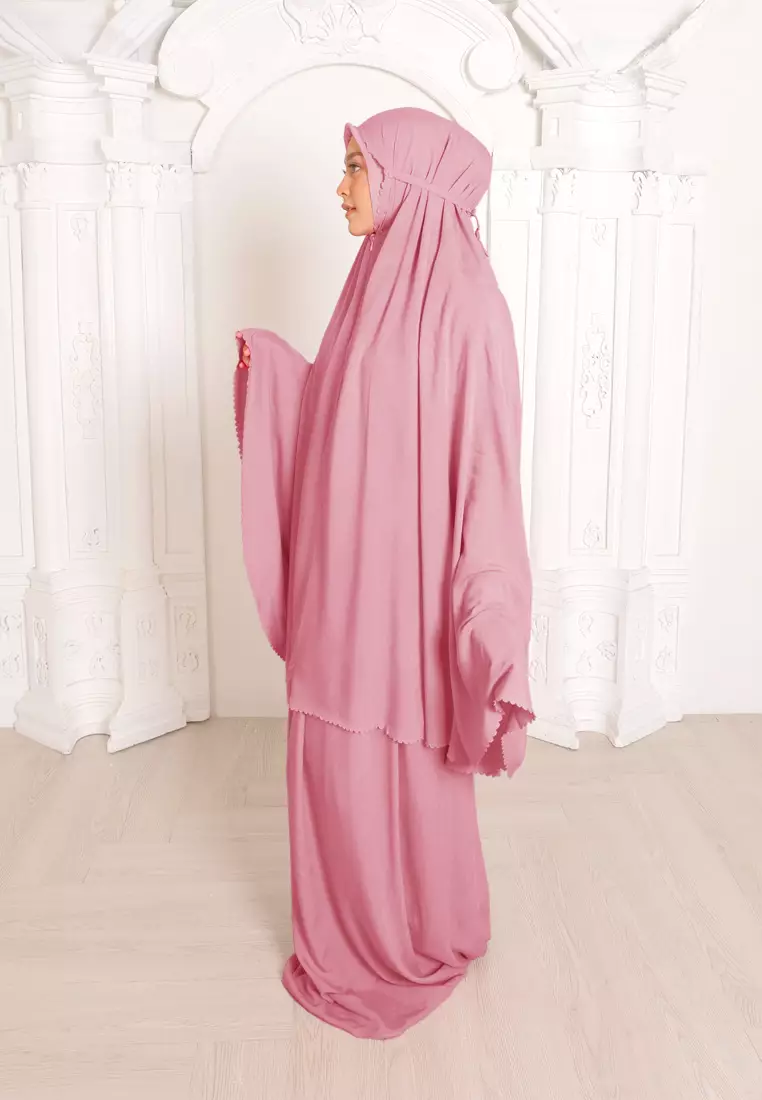 Zelena - Annika Prayer Set | Mukena Basic 2in1 Dewasa - Flowering Pink