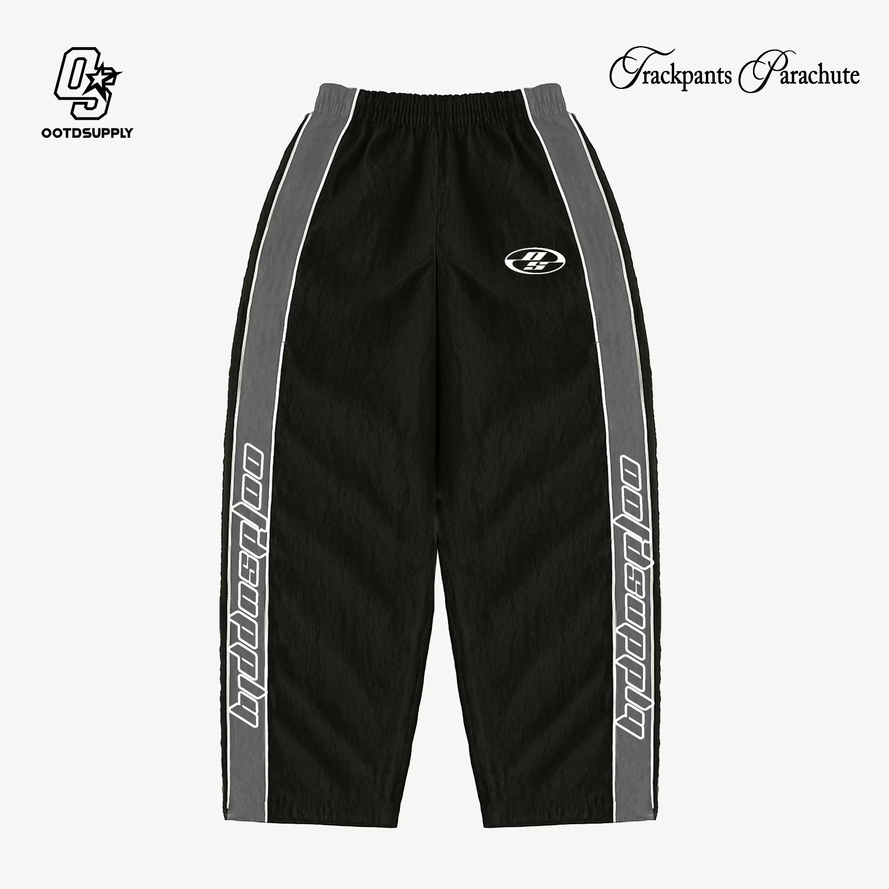 OOTDSUPPLY Trackpant Parachute Neocore Black Grey l Celana Panjang Parasut | Longpants Sporty Unisex | TRP-CLN-BGRY