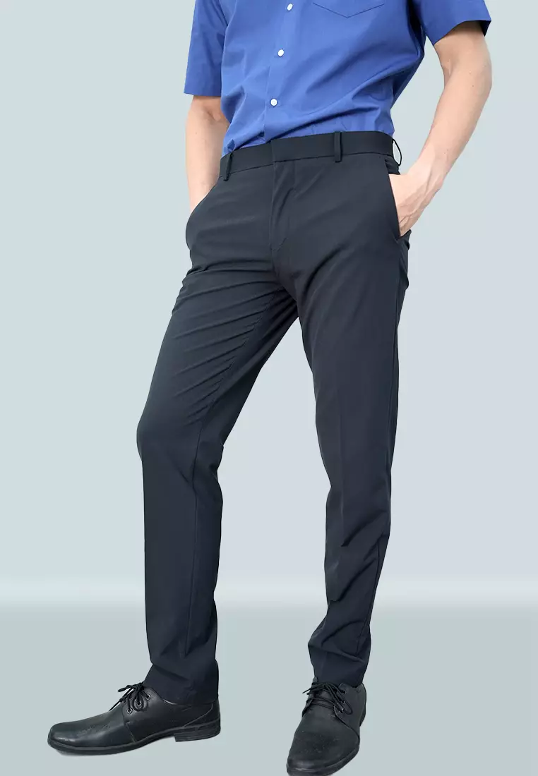 Johnwin - Celana Formal - Celana Pria - Navy - Polyester - Slim Fit - F.1014.010.127.C