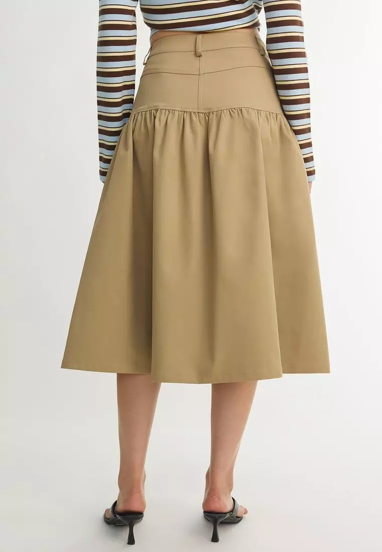 High Waist Midi Skirt - Beige