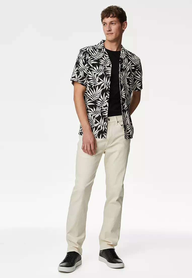 Easy Iron Linen Blend Hawaiian Printed Shirt
