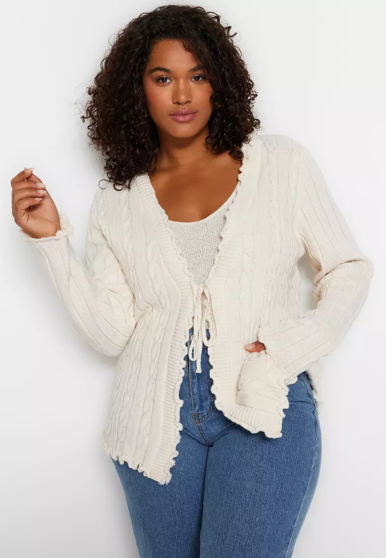 Plus size white cardigan top