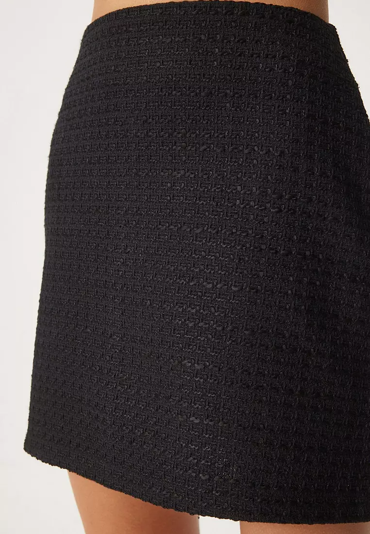 Black Mini Tweed Skirt