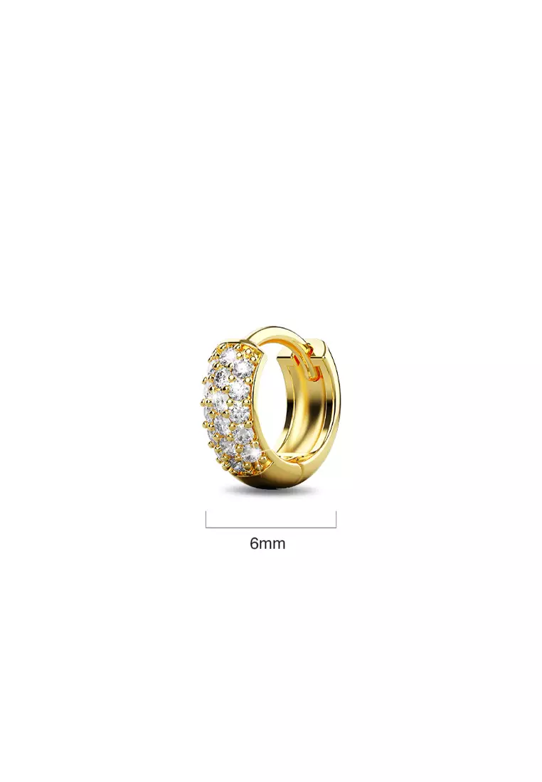 Solid 925 Sterling Silver Statuesque Zircon Huggie Earrings 6mm Gold