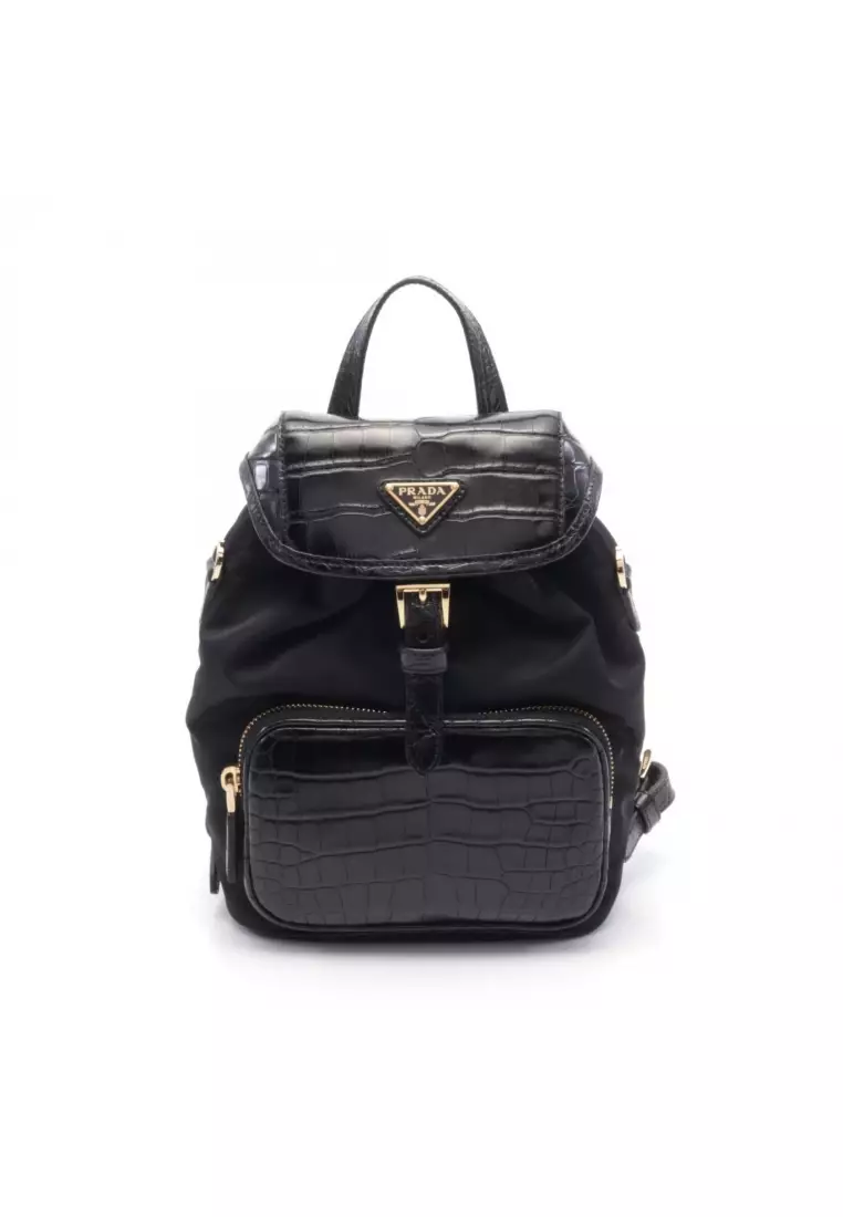 【美品】 PRADA Backpack nylon black Leather Prada - Leather details nylon backpack black - The Corner