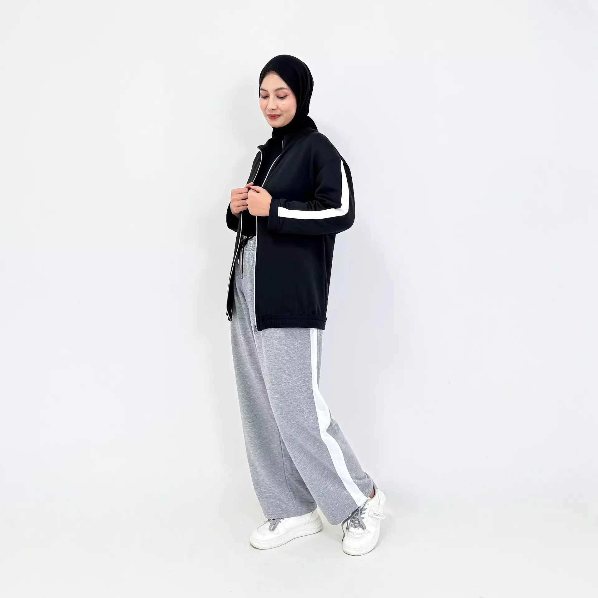 Setelan Jaket Sporty HITAM - GREY