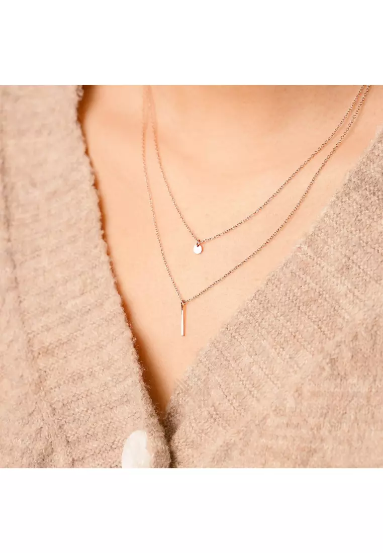 Minimal Thin Vertical Bar Rose Gold Necklace with 925 Sterling Silver