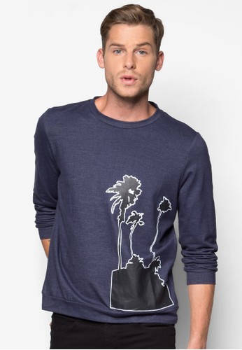 Denim Pullover With Coated Foliage Print