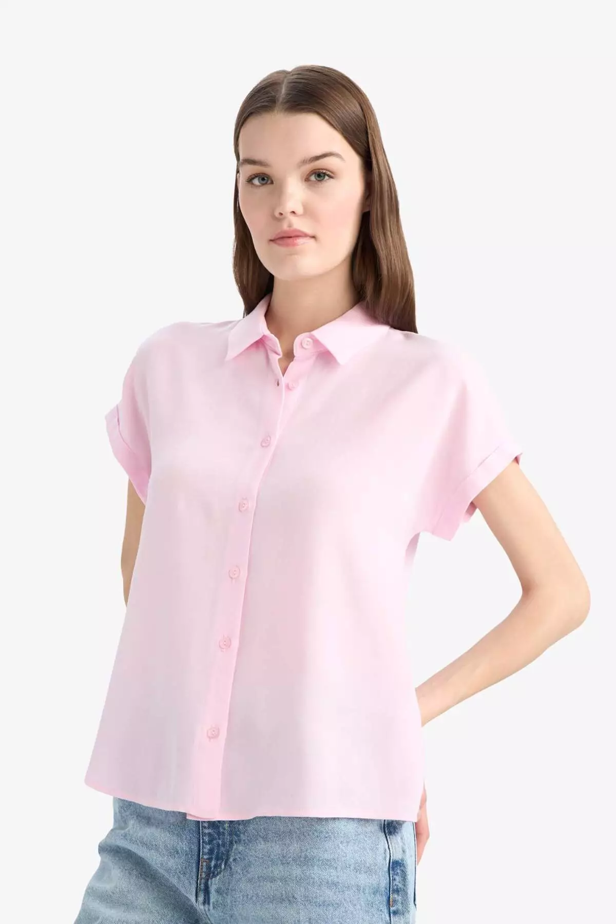 Regular Fit Basic Plain Viscose Short Sleeve Shirt N7819Az25Sp