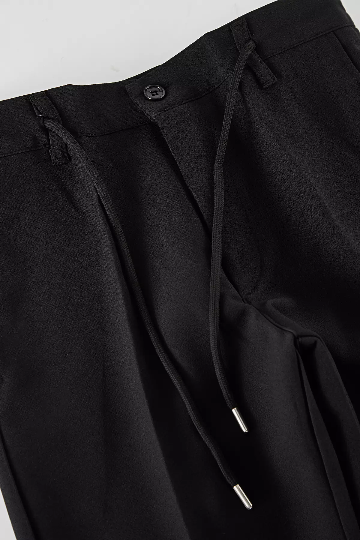 Black Slim Fit Elastic Fabric Woven Trousers With Tie Waist Detail Tmnaw25Pl00027