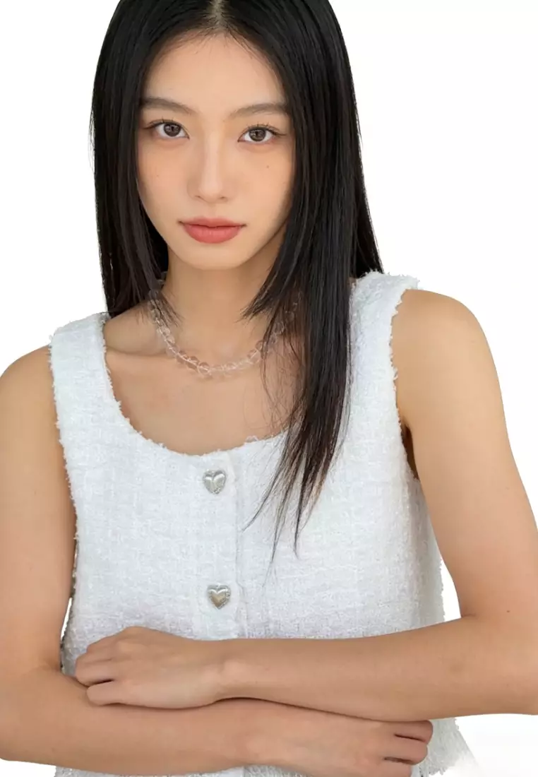 Square Neck Heart Button Fringe Crop Camis CA26031928W