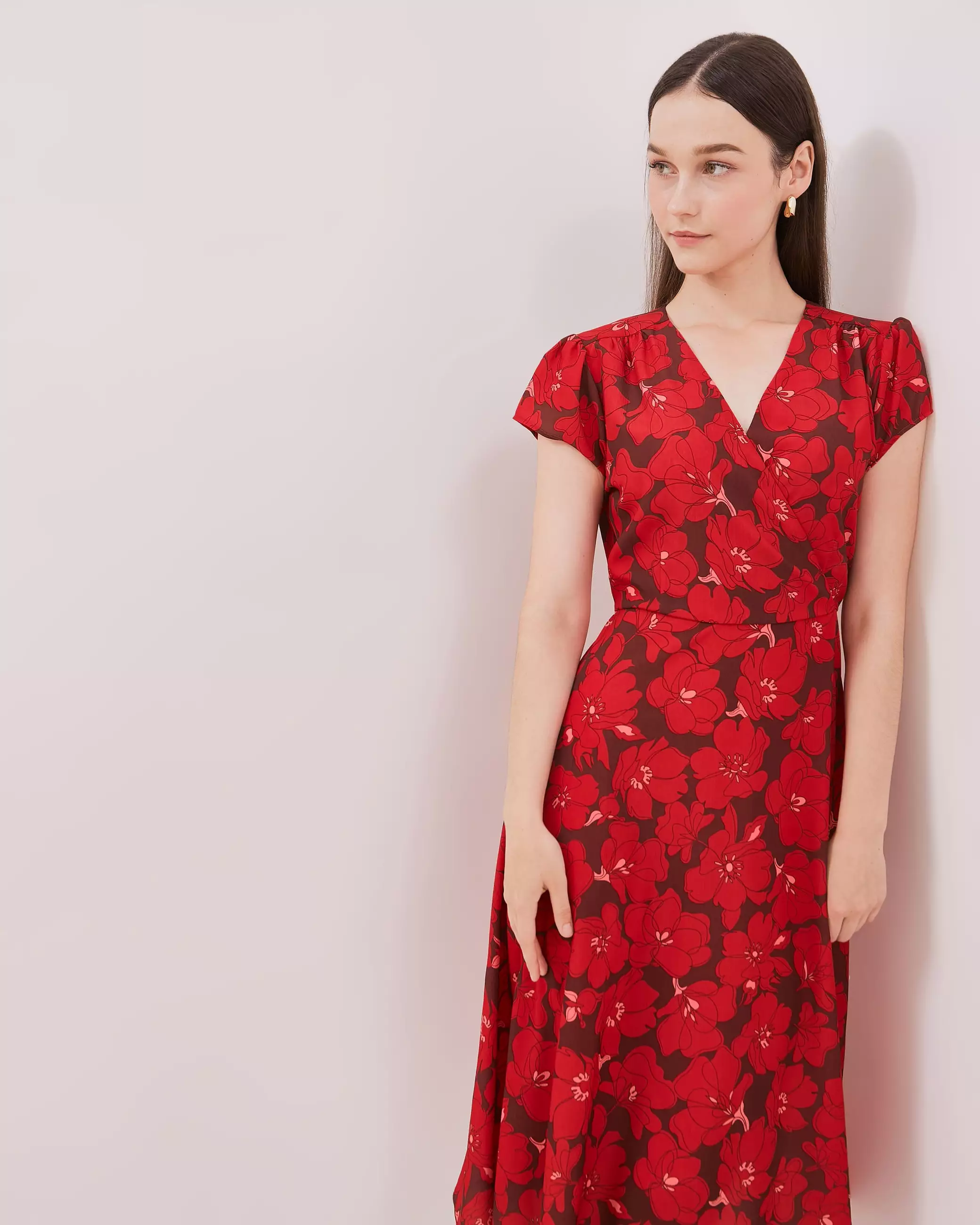 Urban Exchange Derrys Dress Midi Dress Floral Merah Warna Red
