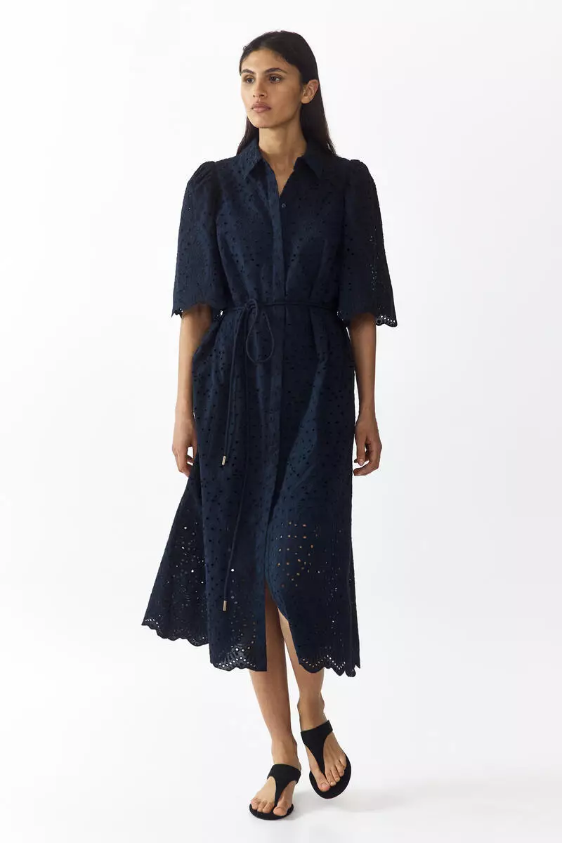 Broderie-anglaise cotton shirt dress