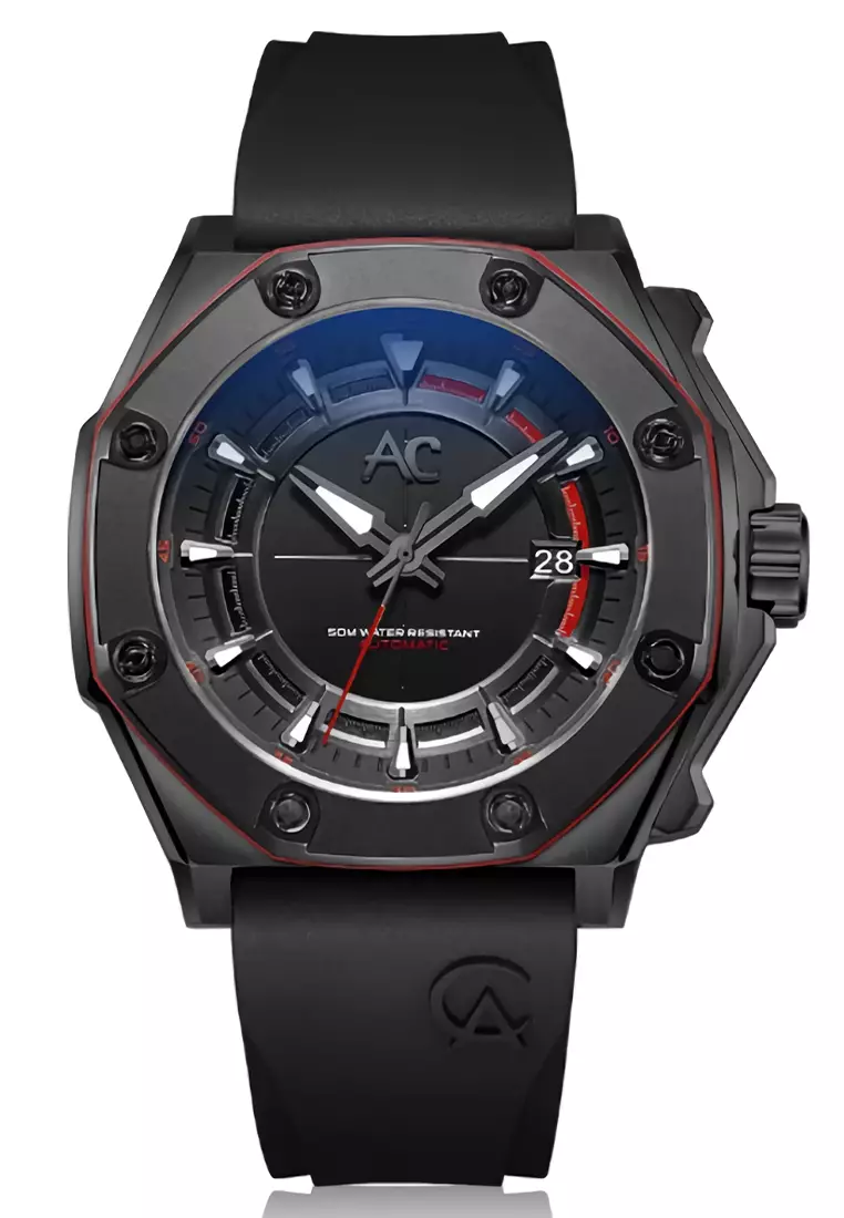 Alexandre Christie - Jam Tangan Automatic Pria - Black - Rubber Strap - 9601 MAREPBARE